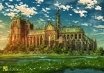  2019 artist_name blue_sky building cathedral clouds cloudy_sky commentary_request day grass huge_filesize nature no_humans notre_dame_de_paris original outdoors overgrown plant post-apocalypse real_world_location scenery sky star_(sky) starry_sky tokyogenso tree 