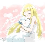  1girl 2019 alolan_vulpix blonde_hair closed_eyes creatures_(company) dated fox game_freak hisin hug lillie_(pokemon) nintendo pokemon pokemon_(anime) pokemon_(creature) pokemon_sm_(anime) smile 