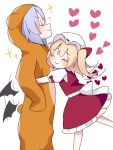  2girls ^_^ animal_costume animal_ears animal_hood bangs bat_wings bear_costume bear_ears bear_hood black_wings blonde_hair blue_hair blush bow closed_eyes closed_eyes closed_mouth eringi_(rmrafrn) eyebrows_visible_through_hair fake_animal_ears flandre_scarlet flapping frilled_skirt frills hair_between_eyes hat hat_bow heart hood hood_up hug low_wings mob_cap multiple_girls one_side_up puffy_short_sleeves puffy_sleeves red_bow red_skirt red_vest remilia_scarlet shirt short_sleeves siblings simple_background sisters skirt smile sparkle touhou vest white_background white_headwear white_shirt wings 