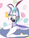  1girl animal_ears bare_shoulders blue_hair bow bowtie breasts bunny_girl bunny_tail bunnysuit cape detached_collar fake_animal_ears fire_emblem fire_emblem:_rekka_no_ken fire_emblem_heroes gzo1206 leotard long_hair looking_at_viewer mamkute ninian nintendo pantyhose rabbit_ears red_eyes solo strapless tail wrist_cuffs 