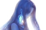  1girl backlighting blue_theme closed_eyes earrings jewelry long_hair looking_down original parted_hair profile sad sakimori_(hououbds) simple_background solo tank_top upper_body white_background 