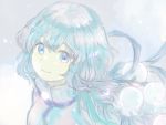  1girl artist_request blue_eyes blue_hair blush dress long_hair looking_at_viewer nanakoori_(xenoblade) nintendo simple_background smile snow solo white_background xenoblade_(series) xenoblade_2 