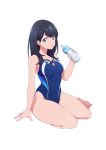 1girl absurdres black_hair blue_eyes breasts collarbone full_body highres long_hair looking_at_viewer official_art one-piece_swimsuit open_mouth solo ssss.gridman swimsuit takarada_rikka thighs white_background 