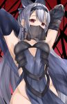  1girl :q absurdres alternate_costume alternate_hairstyle armor armpits arms_behind_head bangs black_bow bow breasts choker cowboy_shot cross cross_earrings dress earrings elbow_gloves gauntlets girls_frontline gloves grey_hair groin hair_between_eyes hair_bow hairband highres jewelry licking_lips long_hair looking_at_viewer medium_breasts no_panties pelvic_curtain purple_dress purple_gloves red_eyes revealing_clothes scarf scarf_over_mouth see-through sidelocks single_gauntlet solo takechii_(user_fpya5735) tokarev_(girls_frontline) tongue tongue_out very_long_hair 