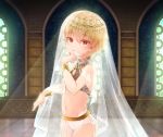  1boy blonde_hair child child_gilgamesh crossdressinging fate/grand_order fate_(series) highres looking_at_viewer male_focus midriff navel red_eyes solo soumen_nigoki traditional_clothes veil younger 