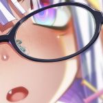  1girl bangs black-framed_eyewear blurry blurry_background blush close-up commentary_request depth_of_field eyebrows_visible_through_hair face fang freckles glasses hair_between_eyes hair_ornament hairclip highres long_hair looking_at_viewer nose_blush open_mouth original polka_dot sakuya_tsuitachi solo violet_eyes white_hair x_hair_ornament 