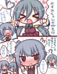  &gt;_&lt; /\/\/\ 2girls :d ahoge black_dress blue_bow blush blush_stickers bow chibi closed_eyes closed_mouth collared_shirt comic commentary_request dress emphasis_lines expressive_hair grey_hair heart kantai_collection kasumi_(kantai_collection) kiyoshimo_(kantai_collection) komakoma_(magicaltale) long_hair long_sleeves low_twintails multiple_girls nose_blush open_mouth outstretched_arms pinafore_dress pleated_dress purple_dress red_bow remodel_(kantai_collection) school_uniform shirt side_ponytail sleeveless sleeveless_dress smile spread_arms surprised translation_request twintails very_long_hair wavy_mouth white_shirt xd 