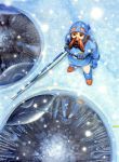  1girl breasts brown_hair commentary_request dress gloves hat kaze_no_tani_no_nausicaa looking_at_viewer mask nausicaa reflection short_hair snow solo studio_ghibli taganer 