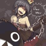  black_dress black_gloves black_hair bob_cut breasts chain_chomp chains cleavage dress earrings elbow_gloves gloves jewelry super_mario_bros. nintendo princess_chain_chomp self_mn58 sharp_teeth sleeveless sleeveless_dress super_crown teeth 