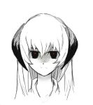  hanyuu higurashi_no_naku_koro_ni horns long_hair lowres monochrome nanashin red_eyes serious sketch solo spot_color 