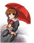  brown_hair rain school_uniform thigh-highs thighhighs umbrella white_setsunasa_no_kakera 