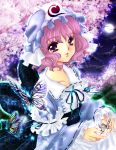  butterflies hat japanese_clothes jimadita_(pixiv) kimono pink_hair ribbon ribbons saigyouji_yuyuko short_hair touhou 