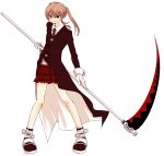  brown_hair cloak gloves maka_albarn plaid plaid_skirt scythe skirt soul_eater tartan 