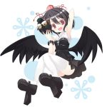  black_hair black_wings cross geta hat mask omiso omiso_(omiso) red_eyes shameimaru_aya short_hair skirt socks tengu-geta thigh-highs thighhighs tokin_hat touhou wings 