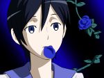  blood+ blue_eyes blue_rose diva flower mouth_hold petals rose roses short_hair solo vector_trace 