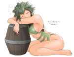  barrel breasts casual_one-piece_swimsuit closed_eyes feet green_hair monster_hunter mukuzou one-piece_swimsuit ryoh_zoh ryouzou short_hair sideboob simple_background sitting sleeping swimsuit 