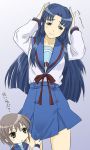  blue_eyes blue_hair chibi headache holding_head long_hair nagato_yuki school_uniform suzumiya_haruhi_no_yuuutsu translated translation_request 