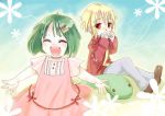  blush brera_sterne child flower green_hair lowres macross macross_frontier ranka_lee red_eyes short_hair singing toy 