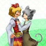  33kudo animal_ears blonde_hair hair_ornament jewelry mouse_ears mouse_tail multiple_girls nazrin pendant pocky pocky_kiss shared_food short_hair tail toramaru_shou touhou yellow_eyes 