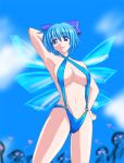  bikini blue_hair cirno guren_no_sakura ribbon ribbons short_hair sling_bikini swimsuit touhou wings 