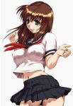  brown_hair green_eyes hisahiko long_hair navel original school_uniform serafuku setsuko_ohara super_robot_wars super_robot_wars_z 