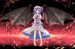  barefoot bat_wings blue_hair glowing glowing_eyes hat ken2325_(artist) pigeon-toed red_eyes remilia_scarlet ribbon ribbons short_hair skirt_grab sousouman standing touhou wings wrist_cuffs 