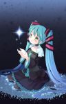  dress green_eyes hatsune_miku kito kneeling long_hair thigh-highs thighhighs twintails vocaloid water 