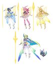  6+girls animalization bangs black_hair blonde_hair breasts brynhildr_(fate) brynhildr_romantia capelet character_sheet cloak cover dress energy_spear energy_wings eyebrows_visible_through_hair fairy fate/grand_order fate/prototype fate/prototype:_fragments_of_blue_and_silver fate_(series) hair_between_eyes hair_over_one_eye head_wings highres hildr_(fate/grand_order) hood hooded_cloak long_hair looking_at_viewer magical_girl medium_breasts miwa_shirou multiple_girls ortlinde_(fate/grand_order) pink_hair polearm precure red_eyes short_hair sigurd_(fate/grand_order) spear tagme thrud_(fate/grand_order) valkyrie_(fate/grand_order) very_long_hair violet_eyes weapon 