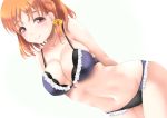  1girl arms_behind_back ascii_media_works bikini breasts brown_hair bushiroad cleavage cute dutch_angle frapowa groin large_breasts love_live! love_live!_school_idol_project navel panties red_eyes short_braid short_hair smile solo swimsuit takami_chika thighs underwear white_background 