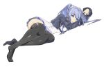  azur_lane blue_eyes blue_hair blue_neckwear bored buttons commentary_request full_body hair_twirling jacket long_sleeves lying medium_hair no_shoes on_side open_mouth partial_commentary pleated_skirt shirotae_moyashi shirt simple_background skirt thigh-highs thighs twintails vincennes_(azur_lane) white_background white_shirt zettai_ryouiki 