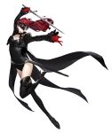  1girl black_legwear black_leotard boots coattails cropped_jacket full_body gloves high_heel_boots high_heels leotard long_hair mask official_art open_mouth persona persona_5 persona_5_the_royal red_eyes red_gloves redhead simple_background soejima_shigenori solo sword thigh-highs thigh_boots weapon white_background yoshizawa_kasumi 