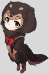  1girl animal_ears black_hair blush boots bow bowtie brown_eyes brown_hair dachshund_(kemono_friends)_(nyifu) dog_ears dog_tail elbow_gloves eyebrows_visible_through_hair from_above fur_collar gloves harness kemono_friends looking_at_viewer multicolored_hair nyifu original pantyhose pleated_skirt red_neckwear sailor_collar short_hair short_sleeves skirt solo tail 
