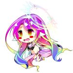  1girl angel_wings blush_stickers breasts chibi crop_top drooling feathered_wings gloves gradient_eyes gradient_hair halo highres jibril_(no_game_no_life) large_breasts long_hair low_wings magic_circle midriff mimi0846 mismatched_legwear multicolored multicolored_eyes multicolored_hair navel no_game_no_life orange_eyes pink_hair solo tattoo very_long_hair white_wings wing_ears wings yellow_eyes 