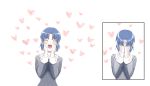  1girl axia-chan blue_hair blush ciel closed_eyes covering_eyes crossed_arms habit hands_on_own_cheeks hands_on_own_face heart highres open_mouth short_hair solo teeth tongue tsukihime white_background 