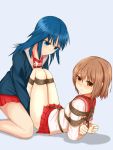  2girls arms_behind_back bdsm blue_hair bondage bound bound_arms bound_wrists brown_hair character_request femuto highres hino-san_no_baka multiple_girls restrained rope school_uniform serafuku shibari shibari_over_clothes simple_background tied_up 