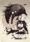  black_bow black_hair bow crown dress flower karasu_raven liar_princess monster monster_girl moon sharp_teeth smile striped striped_dress tears teeth usotsuki_hime_to_moumoku_ouji wilted_flower wolf 