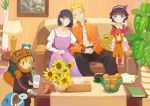  absurdres alarm_clock bags_under_eyes bandage bandaged_arm bandages blonde_hair boruto:_naruto_next_generations clock controller couch family father_and_daughter father_and_son finger_to_mouth flower hand_holding highres husband_and_wife hyuuga_hinata kurama_(naruto) lamp looking_at_viewer mother_and_daughter mother_and_son naruto_(series) open_clothes open_shirt pajamas picture_frame plant purple_hair remote_control shi_(user_ptm0299) short_hair shushing sleeping spiky_hair sunflower table uzumaki_boruto uzumaki_himawari uzumaki_naruto whisker_markings 