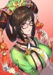  az_ky brown_hair chinese_clothes fish flower glasses hair_ornament highres samurai_spirits wu-ruixiang 