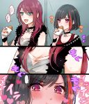  ... 2girls :d bang_dream! bangs black_hair blue_eyes blush breasts chino_machiko cleavage collar collarbone comic commentary_request croquette earrings eating fang food full-face_blush fur-trimmed_vest hair_between_eyes heart holding holding_food jewelry long_hair medium_breasts mitake_ran multicolored_hair multiple_girls nail_polish open_mouth padlocked_collar red_nails redhead short_hair smile spoken_ellipsis streaked_hair studded studded_collar sweat sweatdrop udagawa_tomoe violet_eyes yuri 
