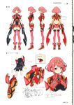  1girl absurdres bangs breasts concept_art earrings fingerless_gloves full_body gloves highres pyra_(xenoblade) jewelry looking_at_viewer medium_breasts multiple_views nintendo official_art page_number red_eyes redhead scan simple_background smile tiara turnaround xenoblade_(series) xenoblade_2 