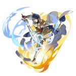  1boy alfonse_(fire_emblem) armor blue_eyes blue_hair boots cape crossover dragalia_lost fire_emblem fire_emblem_heroes full_body gloves holding holding_sword holding_weapon intelligent_systems light nintendo non-web_source official_art red_gloves shield short_hair shoulder_pads solo super_smash_bros. sword transparent_background weapon 