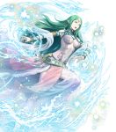  1girl armlet bangs bare_shoulders belt bracelet breasts dress fire_emblem fire_emblem:_kakusei fire_emblem:_mystery_of_the_emblem fire_emblem_heroes full_body gem green_eyes green_hair highres jewelry long_hair looking_away mamkute mayachise medium_breasts naga_(fire_emblem) navel non-web_source official_art open_mouth pale_skin parted_bangs pointy_ears shiny shiny_hair sleeveless sleeveless_dress solo stomach tiara transparent_background turtleneck 