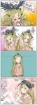  !? &gt;_&lt; 1girl 4koma absurdres bird blonde_hair blue_eyes bosako_(haguhagu) chopsticks comic commentary_request haguhagu_(rinjuu_circus) highres horns long_hair long_sleeves open_mouth original rice 