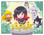  4girls ahoge black_hair blake_belladonna blonde_hair blue_eyes bow chibi gradient_hair grey_eyes hair_bow iesupa long_hair multicolored_hair multiple_girls ponytail redhead ruby_rose rwby scar scar_across_eye short_hair side_ponytail two-tone_hair violet_eyes wavy_hair weiss_schnee white_hair yang_xiao_long yellow_eyes 