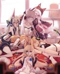  6+girls :d animal animal_ear_fluff animal_ears art556_(girls_frontline) ass awp_(girls_frontline)_(dyolf) babydoll bandage bandaged_arm bandages bangs bare_arms bare_shoulders black_dress black_shorts blonde_hair blue_eyes blurry blurry_foreground blush bow cat cat_ear_headphones cat_ears cat_girl character_name closed_eyes closed_mouth collarbone collared_shirt colored_eyelashes commentary_request crop_top depth_of_field dress dyolf eyebrows_visible_through_hair fake_animal_ears fang g41_(girls_frontline) girls_frontline green_bow green_hair green_skirt grey_hair hair_between_eyes hair_bow hair_ornament hand_on_another&#039;s_head head_tilt headphones heterochromia idw_(girls_frontline) indoors juliet_sleeves long_hair long_sleeves looking_at_viewer lying multiple_girls navel on_side open_mouth original p7_(girls_frontline) plaid plaid_skirt pleated_skirt puffy_sleeves red_eyes shirt short_shorts shorts signature skirt sleeveless sleeveless_dress smile suspender_shorts suspenders tail tail_bow tail_raised thigh_strap tmp_(girls_frontline) very_long_hair violet_eyes white_babydoll white_cat white_dress white_shirt window 