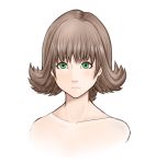  1girl bare_shoulders brown_hair closed_mouth commentary_request final_fantasy final_fantasy_viii flipped_hair green_eyes highres looking_at_viewer odeshi_(zuma_odesi) selphie_tilmitt short_hair simple_background solo white_background 