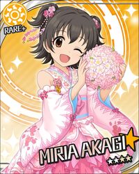  akagi_miria black_hair blush brown_eyes character_name dress idolmaster idolmaster_cinderella_girls kimono short_hair smile stars wink 