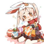  1girl alternate_costume animal_ears brown_eyes easter_egg egg fake_animal_ears female_my_unit_(fire_emblem:_kakusei) fire_emblem fire_emblem:_kakusei fire_emblem_heroes holding long_sleeves my_unit_(fire_emblem:_kakusei) nintendo open_mouth rabbit_ears shunrai simple_background sitting solo twintails white_background white_hair 