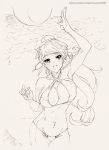  1girl :o ball bangs beach beachball bra breasts halexxx high_ponytail large_breasts looking_at_viewer navel panties pencil ponytail pyrrha_nikos rwby sketch solo underwear waves 