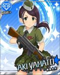  black_hair blush character_name dress green_eyes gun idolmaster idolmaster_side-m long_hair smile stars yamato_aki 